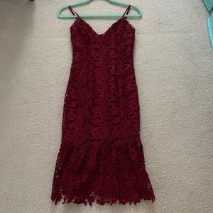 Wine lace midi dress